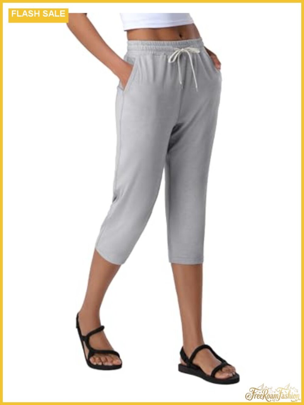 4-Way Stretch Wide Leg Capri Yoga Pants with Pockets